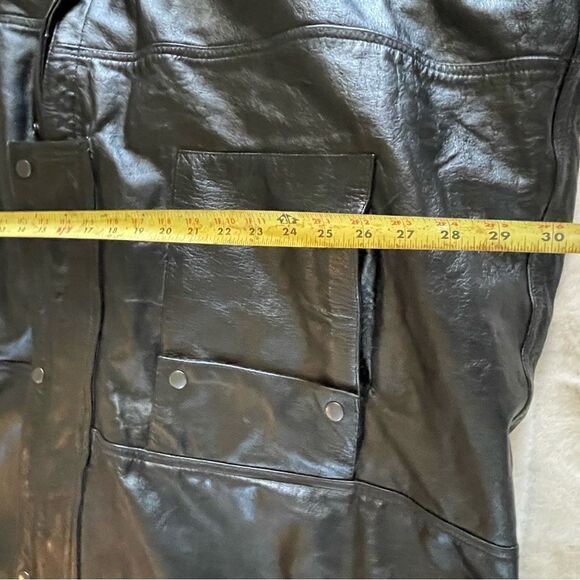 Genuine leather by Manzoor Black Men trench bicker coat snap  buttons SZXXXL - Picture 12 of 13